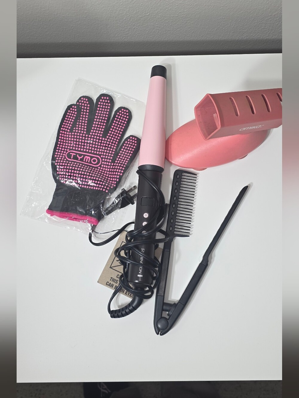 Pink Ceramic Hair Curling Wand - Remington, Heat Glove And Stand